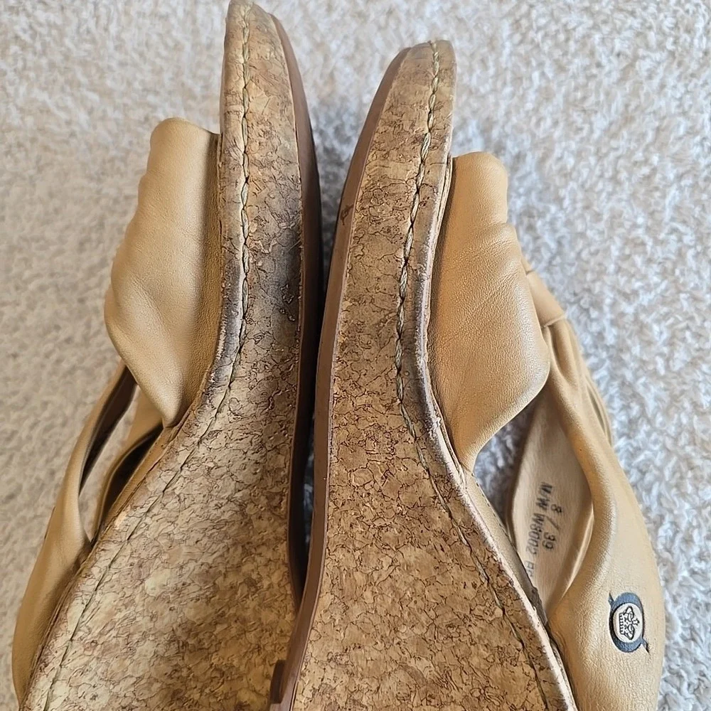 Born Driless Womens Monte Carlo Sandal Size 8 Tan Leather Slip-on Wedge Mule